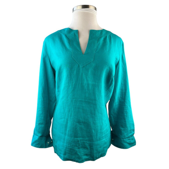 Lauren Ralph Lauren 100% Linen Top Split Neck Roll Sleeve Shirt Plus Size 1X - Picture 8 of 9